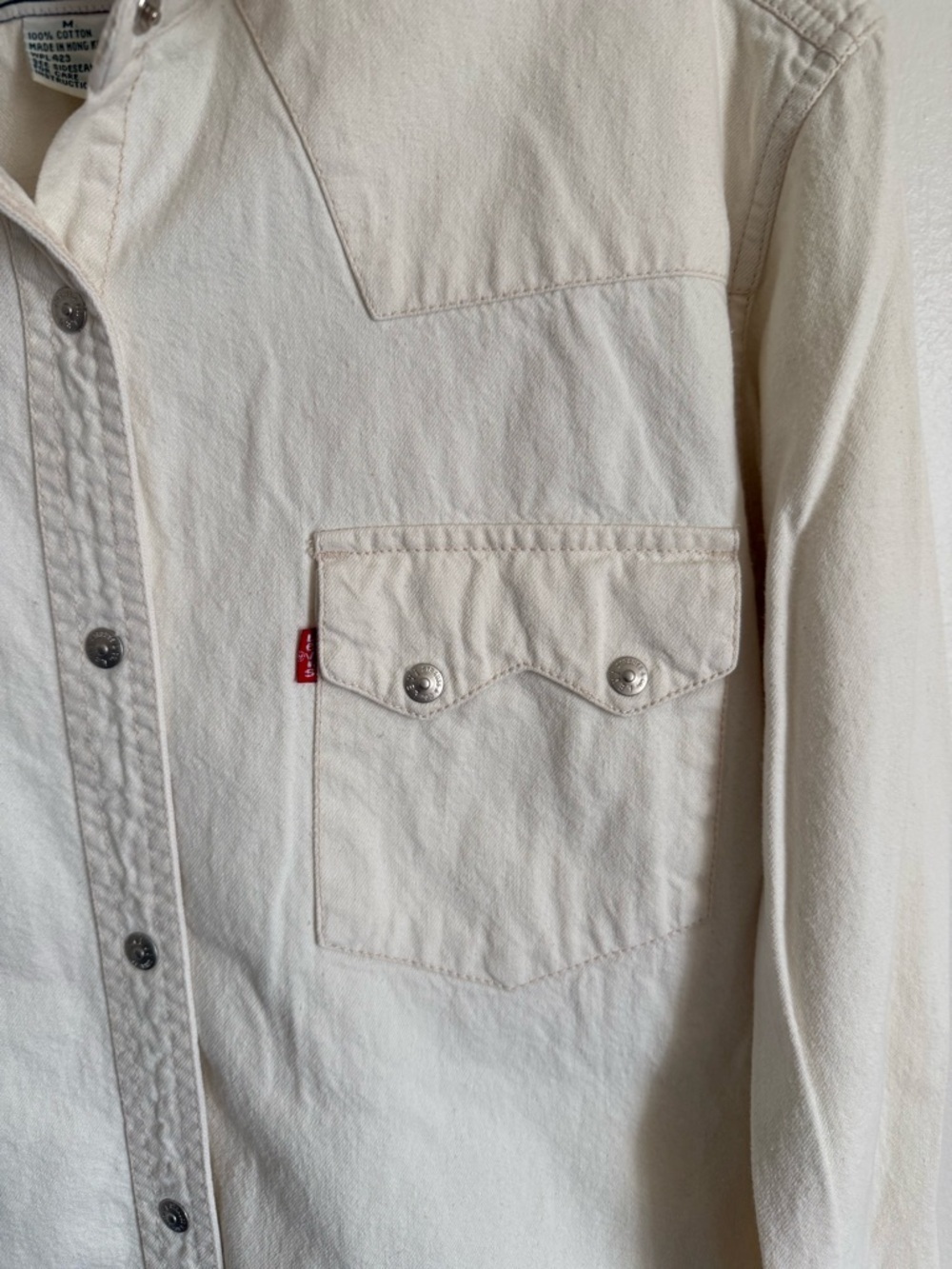 Vintage 90s Levi's Women's Off White Western Snap Button Up Shirt Size Medium - Picture 3 of 6
